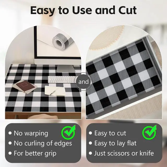 Alt view image 6 of 7 - Shelf Drawer Liners for Kitchen Cabinet Non-Adhesive 11.8In x 10FT | Non-Slip Contact Paper Strong Grip Thickened Checkered Paper for Shelves, Cupboard, Pantry, Black and White Buffalo Plaid