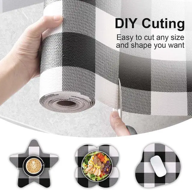 Alt view image 7 of 7 - Shelf Drawer Liners for Kitchen Cabinet Non-Adhesive 11.8In x 10FT | Non-Slip Contact Paper Strong Grip Thickened Checkered Paper for Shelves, Cupboard, Pantry, Black and White Buffalo Plaid