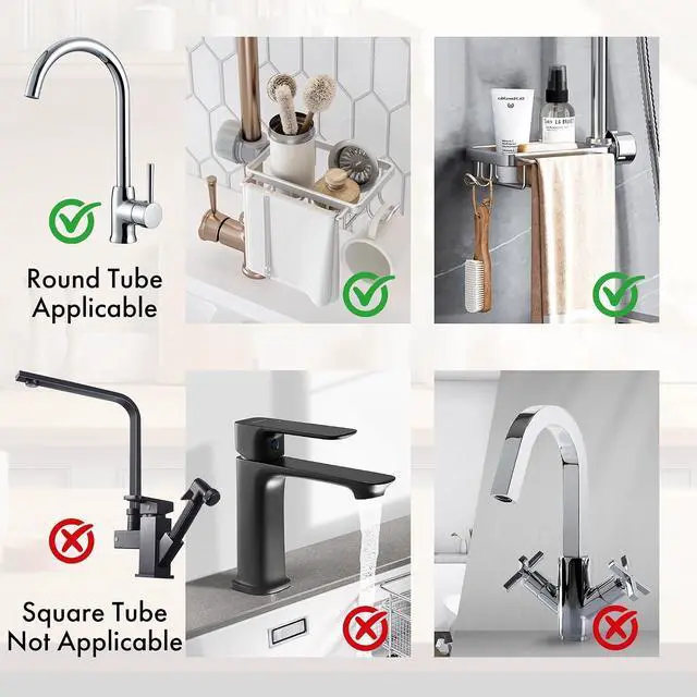Alt view image 2 of 7 - Over Sink Organizer for Sponge & Dishcloth - No Drill Faucet Caddy (Fits 0.7"-1.1" Taps), Black | Rust-Proof Aluminum | Modern Kitchen Drain Rack