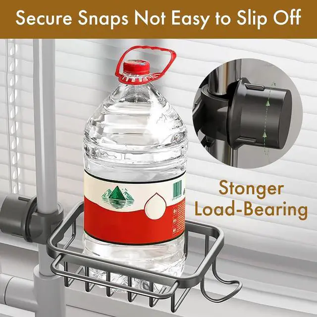 Alt view image 6 of 7 - Over Sink Organizer for Sponge & Dishcloth - No Drill Faucet Caddy (Fits 0.7"-1.1" Taps), Black | Rust-Proof Aluminum | Modern Kitchen Drain Rack