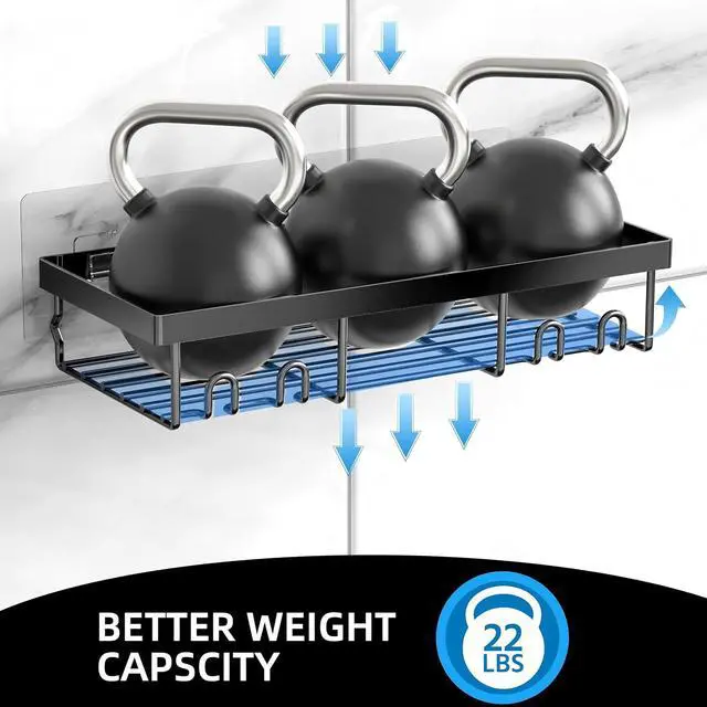 Alt view image 3 of 7 - Moforoco 3-Pack Shower Caddy Basket Shelf with Soap Holder, No Drilling Traceless Adhesive Shower Wall Shelves, Rustproof Black Bathroom Shower Storage Organizer