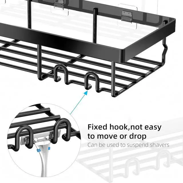 Alt view image 4 of 7 - Moforoco 3-Pack Shower Caddy Basket Shelf with Soap Holder, No Drilling Traceless Adhesive Shower Wall Shelves, Rustproof Black Bathroom Shower Storage Organizer