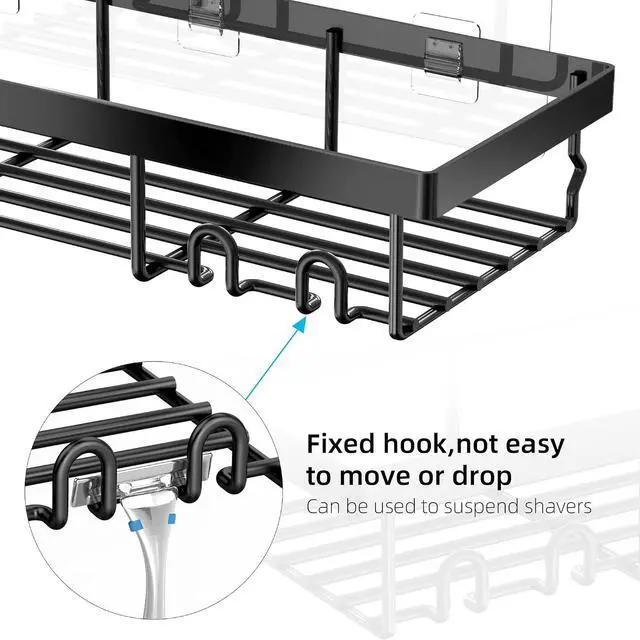 Alt view image 5 of 7 - Moforoco 3-Pack Shower Caddy Basket Shelf with Soap Holder, No Drilling Traceless Adhesive Shower Wall Shelves, Rustproof Black Bathroom Shower Storage Organizer