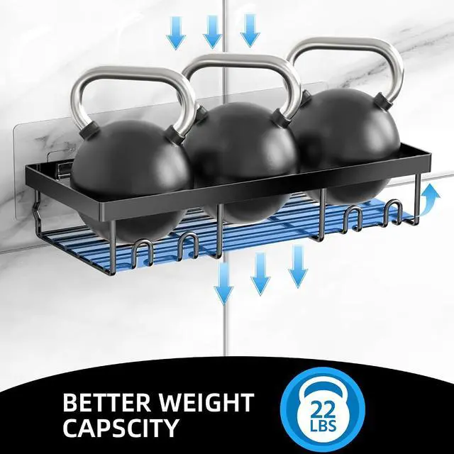 Alt view image 7 of 7 - Moforoco 3-Pack Shower Caddy Basket Shelf with Soap Holder, No Drilling Traceless Adhesive Shower Wall Shelves, Rustproof Black Bathroom Shower Storage Organizer