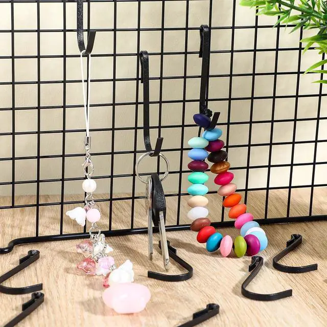 Alt view image 5 of 7 - 20 Pcs Shelf Hooks Grid Wall Hooks for Wire Shelving Accessories Stainless Steel J Hook for Hanging Sink Hanger for Kitchen Bedroom Office, Wire Hook Rack, Black