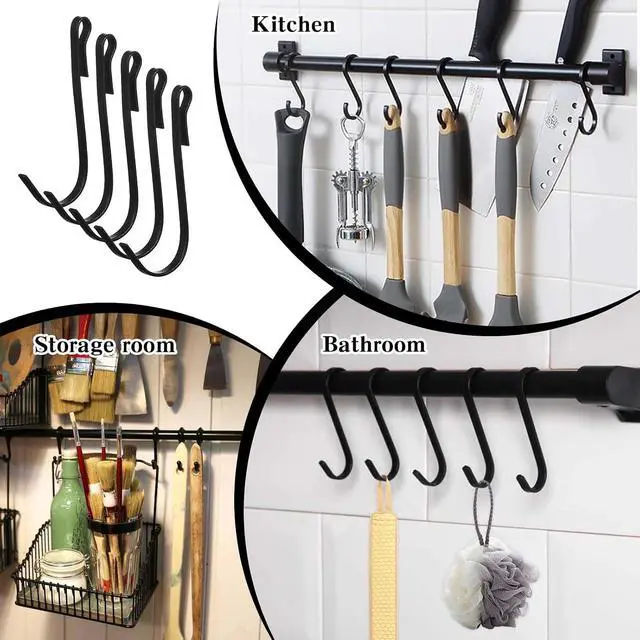Alt view image 6 of 7 - 20 Pcs Shelf Hooks Grid Wall Hooks for Wire Shelving Accessories Stainless Steel J Hook for Hanging Sink Hanger for Kitchen Bedroom Office, Wire Hook Rack, Black