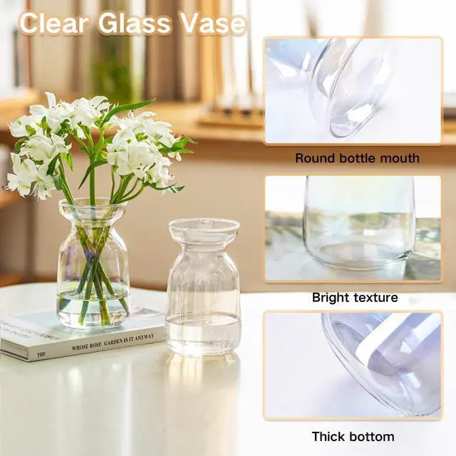 Alt view image 3 of 7 - Gute Glass Vases for Decor,Modern Clear Flower Vase Centerpiece,5.9in | Premium Glass,Sturdy Thickened Base,Smooth Polished Rim,Wide Opening,Tapered Neck Design,For Living Room Kitchen Office