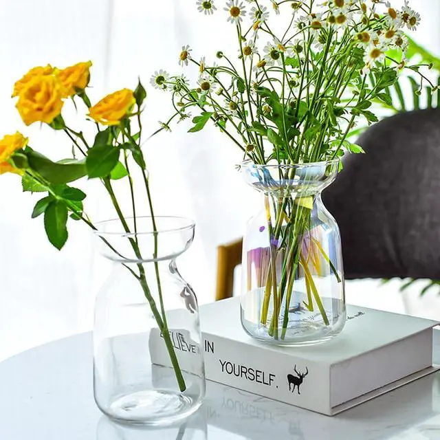 Alt view image 5 of 7 - Gute Glass Vases for Decor,Modern Clear Flower Vase Centerpiece,5.9in | Premium Glass,Sturdy Thickened Base,Smooth Polished Rim,Wide Opening,Tapered Neck Design,For Living Room Kitchen Office