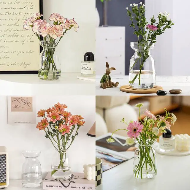 Alt view image 7 of 7 - Gute Glass Vases for Decor,Modern Clear Flower Vase Centerpiece,5.9in | Premium Glass,Sturdy Thickened Base,Smooth Polished Rim,Wide Opening,Tapered Neck Design,For Living Room Kitchen Office