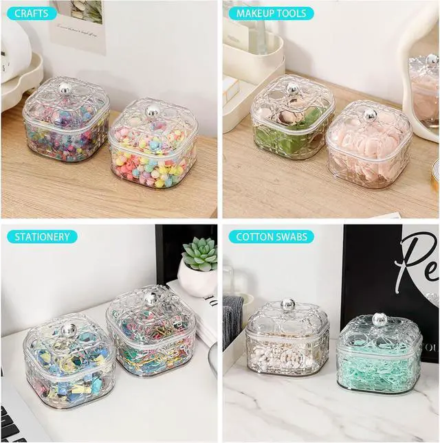 Alt view image 6 of 7 - FABROK 2 Pack Hair Accessories Organizer with Lid, Clear, Small | Plastic Bathroom Vanity Storage Canister Container, For Hair Ties, Beauty Supplies, Cotton Swabs, For Drawer, Cabinet