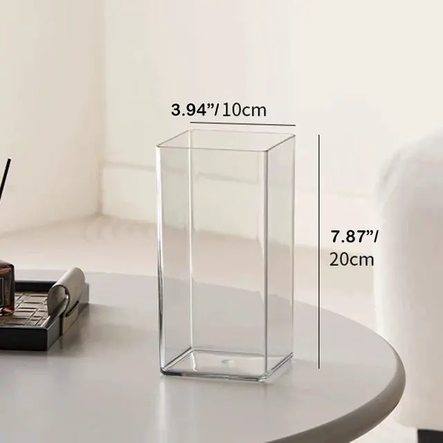 Alt view image 6 of 6 - Acrylic Cylinder Vase, Thick Vase, Non-Breakable Plastic, Decorative Centerpiece for Home or Wedding, 3.94"x7.87" Square - Clear