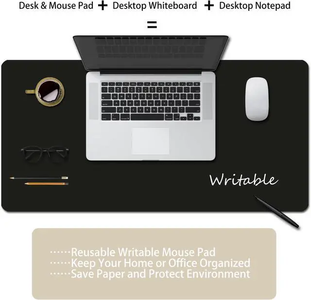 Alt view image 2 of 6 - Erasable writable(Frontside) Table mat,Dual Sided Desk Mat, Large Mouse Pad, Notepad, Writing White Board (Includes 7.9"x9.4" Portable Mousepad)