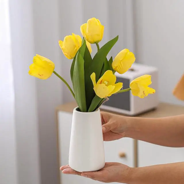 Alt view image 2 of 7 - Simple Boho Ceramic Flower Vase for Home Decor (Bright White,Small) | 6'' Modern Vase for Flower Plant Pampas Grass, Fit for Table Shelf Centerpieces, Living Room Kitchen Bedroom Wedding Gift