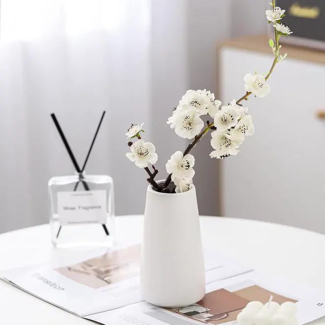 Alt view image 3 of 7 - Simple Boho Ceramic Flower Vase for Home Decor (Bright White,Small) | 6'' Modern Vase for Flower Plant Pampas Grass, Fit for Table Shelf Centerpieces, Living Room Kitchen Bedroom Wedding Gift