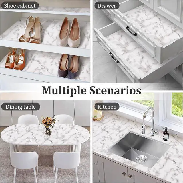 Alt view image 6 of 7 - Viseeko Shelf and Drawer Liner for Kitchen Cabinet, Marble, 12in x 10ft | Non-Adhesive, Non-Slip Grip, Waterproof & Oil-Proof, Easy Cut, Washable, Reusable, Protects Shelves, Drawers & Cabinets