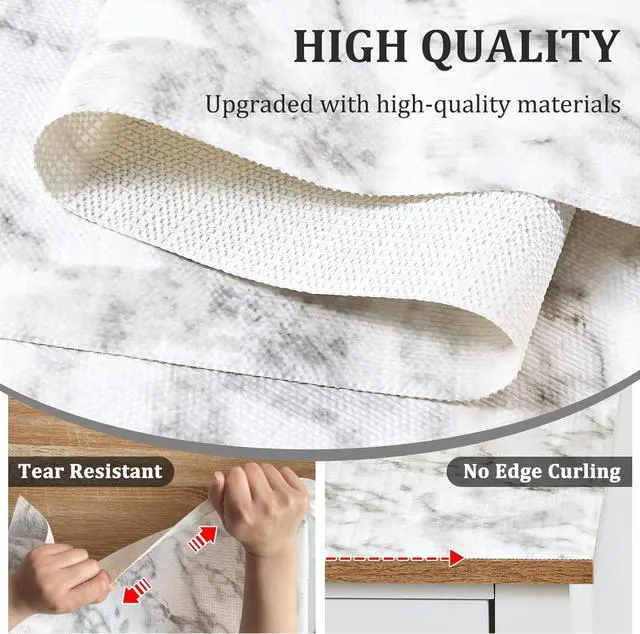 Alt view image 5 of 7 - Viseeko Shelf and Drawer Liner for Kitchen Cabinet, Marble, 12in x 10ft | Non-Adhesive, Non-Slip Grip, Waterproof & Oil-Proof, Easy Cut, Washable, Reusable, Protects Shelves, Drawers & Cabinets