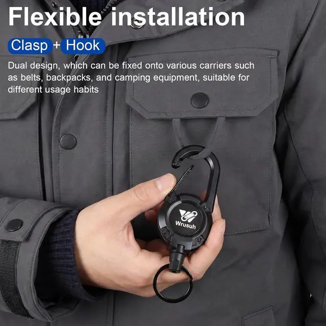 Alt view image 6 of 6 - Heavy Duty Retractable Keychain, Multitool Carabiner Badge Holder-Sturdy & Durable Design for Keys, ID Badges & Small Tools, Clip-On Belt/Camping Gear for Work, Travel, Warehouse & Outdoor Use