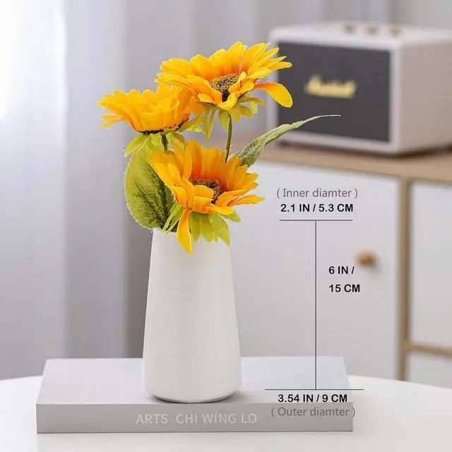 Alt view image 4 of 7 - Simple Boho Ceramic Flower Vase for Home Decor (Bright White,Small) | 6'' Modern Vase for Flower Plant Pampas Grass, Fit for Table Shelf Centerpieces, Living Room Kitchen Bedroom Wedding Gift