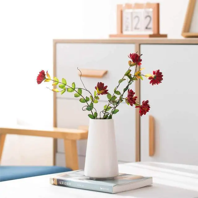Alt view image 6 of 7 - Simple Boho Ceramic Flower Vase for Home Decor (Bright White,Small) | 6'' Modern Vase for Flower Plant Pampas Grass, Fit for Table Shelf Centerpieces, Living Room Kitchen Bedroom Wedding Gift