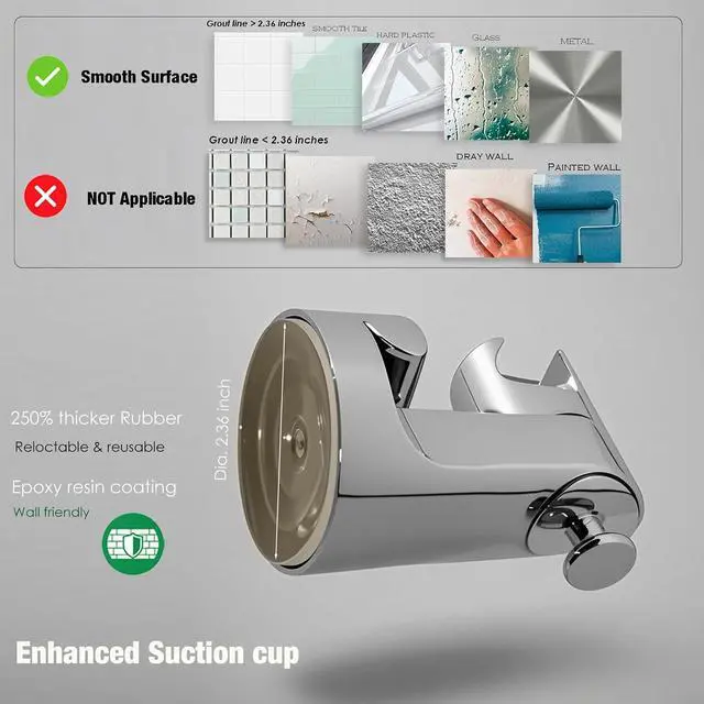 Alt view image 5 of 7 - Handheld Shower Head Holder - Enhanced Suction Cup - Large Angle Adjustability - Bathroom Wall Mount Shower Wand Holder (Polished Chrome)