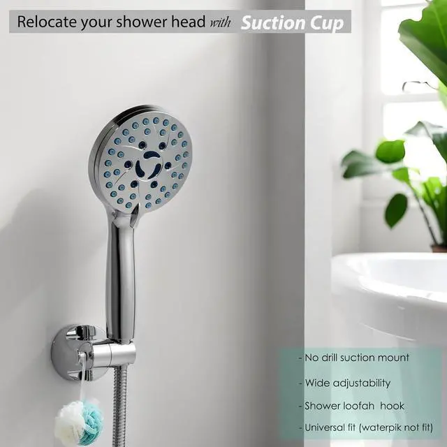 Alt view image 2 of 7 - Handheld Shower Head Holder - Enhanced Suction Cup - Large Angle Adjustability - Bathroom Wall Mount Shower Wand Holder (Polished Chrome)