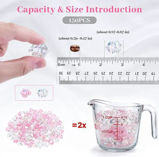 Alt view image 2 of 7 - DOMESTAR 150 PCS Iridescent Fake Ice Rocks, Pink and Clear Acrylic Crystals | Plastic Gems for Vases Fillers, Table Scatter, Tables Centerpieces, Wedding Centerpieces, Fish Tank Craft Supplies