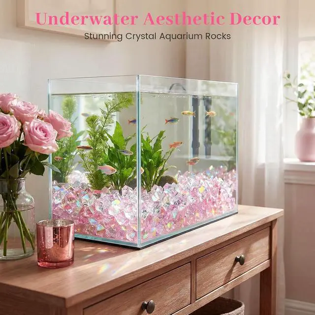 Alt view image 7 of 7 - DOMESTAR 150 PCS Iridescent Fake Ice Rocks, Pink and Clear Acrylic Crystals | Plastic Gems for Vases Fillers, Table Scatter, Tables Centerpieces, Wedding Centerpieces, Fish Tank Craft Supplies