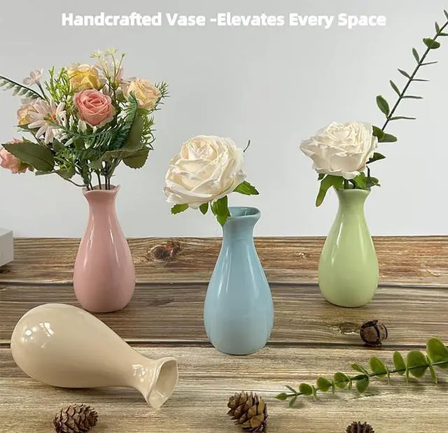 Alt view image 5 of 7 - Small Ceramic Bud Vase Flower Vase Decorative Floral Holder (Blue) | small vases for flowers,Ceramic Vase,Wedding Party Table Vase,bud vases