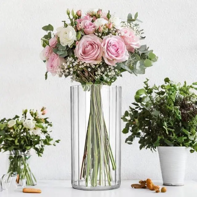 Alt view image 5 of 6 - Flower Vase Acrylic Cylinder,7.86" Tall Ribbed Clear Vase for Centerpieces,Wedding Decorative,Home Décor, Non Breakable Plastic, 3.94"X7.86" Tall Round - Clear