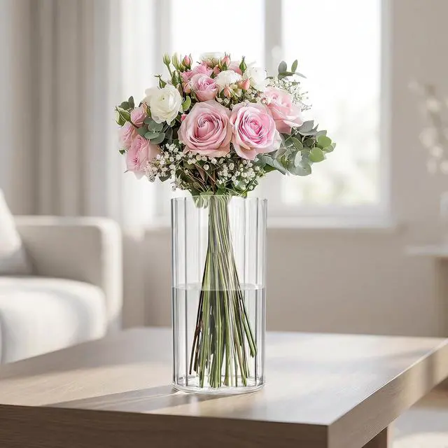 Alt view image 3 of 6 - Flower Vase Acrylic Cylinder,7.86" Tall Ribbed Clear Vase for Centerpieces,Wedding Decorative,Home Décor, Non Breakable Plastic, 3.94"X7.86" Tall Round - Clear