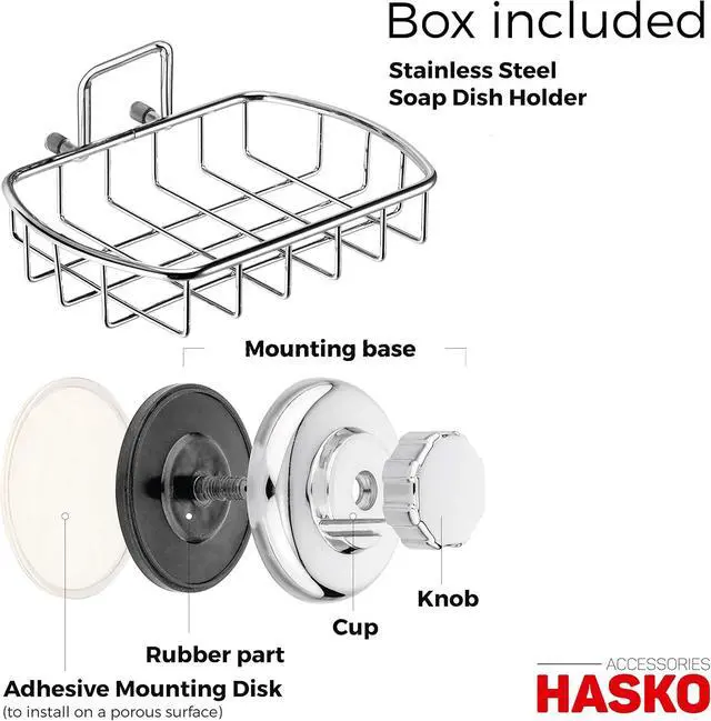 Alt view image 4 of 5 - HASKO Suction Cup Soap Dish for Shower Wall, Rustproof Stainless Steel Shower Soap Holder Suction, Bathtub Bathroom Bar Soap Holder (Chrome)