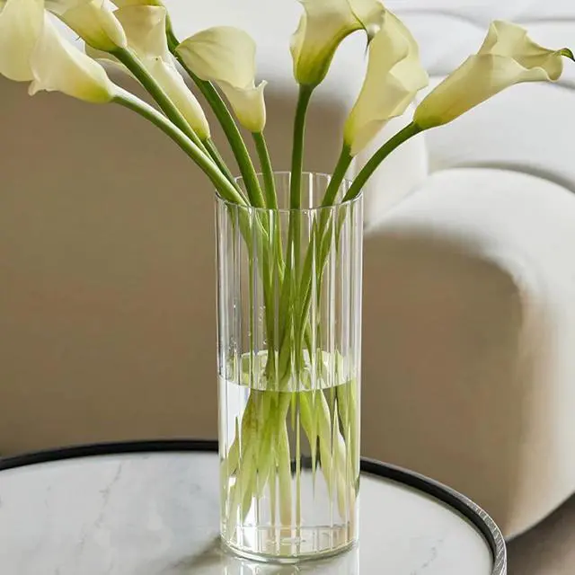 Alt view image 6 of 6 - Flower Vase Acrylic Cylinder,7.86" Tall Ribbed Clear Vase for Centerpieces,Wedding Decorative,Home Décor, Non Breakable Plastic, 3.94"X7.86" Tall Round - Clear