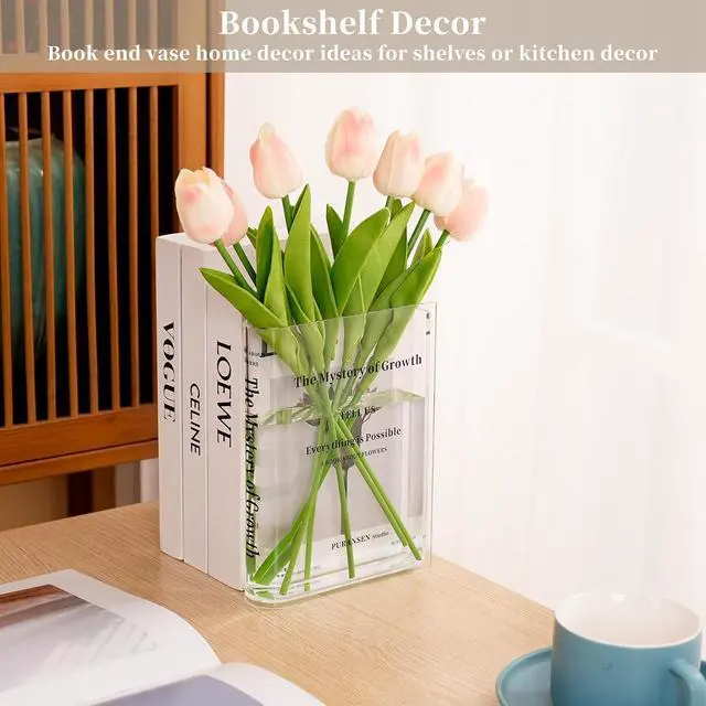 Alt view image 2 of 6 - Puransen Clear Bookend Vase for Centerpiece Home Indoor Desk Decor | Cute and Unique vase, Acrylic Book-Shaped Flower Vase, Great Addition to Home Decor