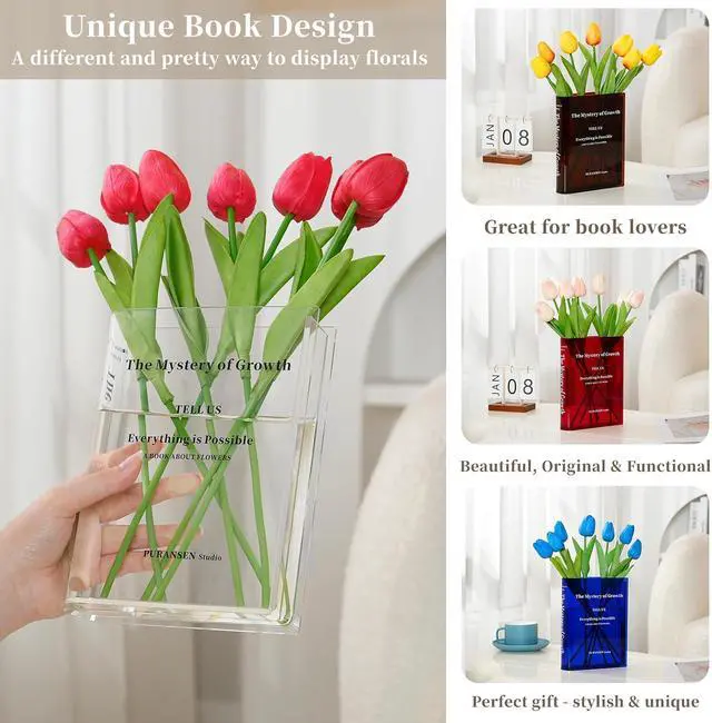 Alt view image 3 of 6 - Puransen Clear Bookend Vase for Centerpiece Home Indoor Desk Decor | Cute and Unique vase, Acrylic Book-Shaped Flower Vase, Great Addition to Home Decor