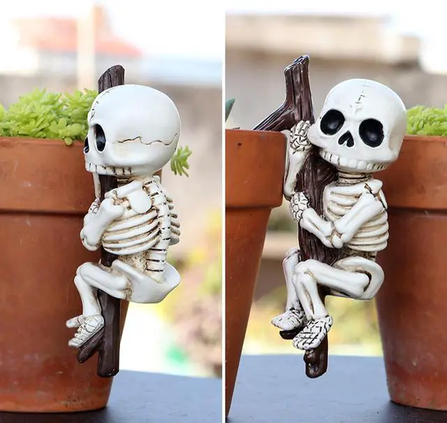 Alt view image 3 of 6 - OwMell Garden Decor Statue Flower Pot Hugger, Funny Outdoor Planter Hugger | Skeleton Decor Statue Figurine for Flowerpot Outdoor, Gothic Halloween Planter Plant Decorations for Pots Ornament, Resin