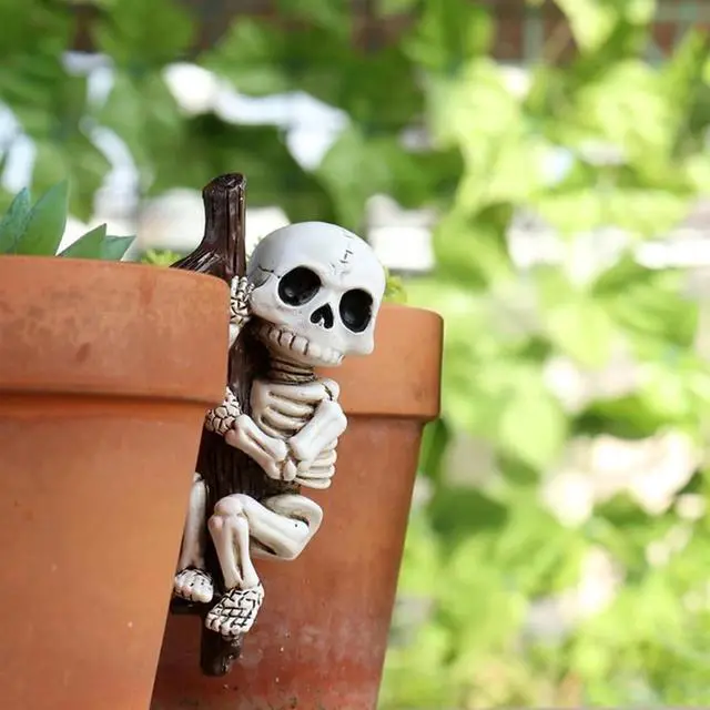 Alt view image 2 of 6 - OwMell Garden Decor Statue Flower Pot Hugger, Funny Outdoor Planter Hugger | Skeleton Decor Statue Figurine for Flowerpot Outdoor, Gothic Halloween Planter Plant Decorations for Pots Ornament, Resin