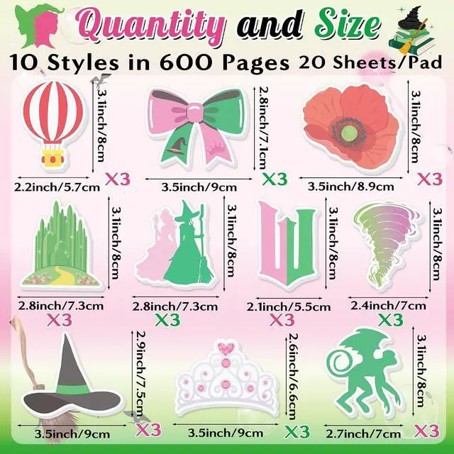 Alt view image 2 of 6 - AgincBerry Princess Witch Sticky Notes - 30PCS Pink and Green Witch Musical Self-Stick Note Back to School Stationery Gift, Magic Princess Writing Sticky Notepad for Office Party Goodie Bag Fillers