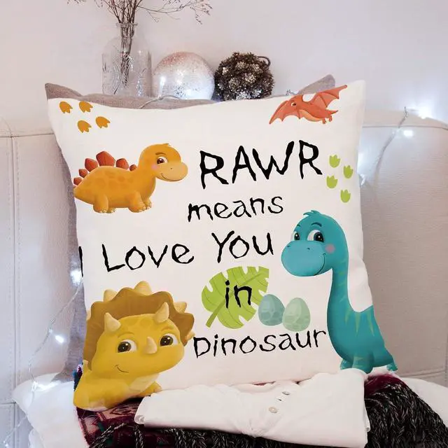 Alt view image 3 of 7 - KongMoTree Dinosaur Gift Dinosaur Couple Lover Gifts,Letters RAWR Means I Love You in Dinosaurs, Pillow Case for Sofa Bedroom,Home Decor Throw Pillow Cover 18x18 inch