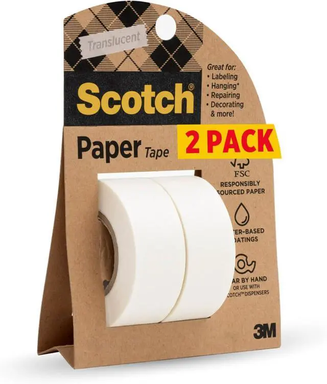 Main image of Scotch Paper Tape, 3/4 in x 600 in, 2 Rolls | Writable, Translucent, Recyclable Packaging
