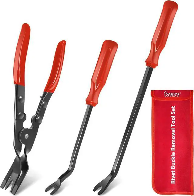 Main image of Keze 3 Pcs Auto Clip Pliers Set and Fastener Remover,Car Trim Rivet Removal Pry Tool Repair Kit with Storage Bag for Automotive Door Panel,Upholstery,Dashboard,Plastic Fasteners