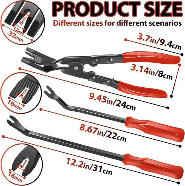Alt view image 3 of 7 - Keze 3 Pcs Auto Clip Pliers Set and Fastener Remover,Car Trim Rivet Removal Pry Tool Repair Kit with Storage Bag for Automotive Door Panel,Upholstery,Dashboard,Plastic Fasteners