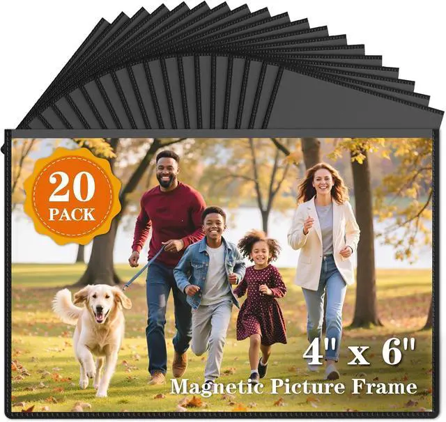 Main image of 20 Pack Magnetic Picture Frames for Refrigerator,4x6 Inch,Black | Magnetic Photo Frames Reusable, Magnetic Frames Refrigerator Magnets For Pictures,Postcard, Locker, Wall, Cabinet