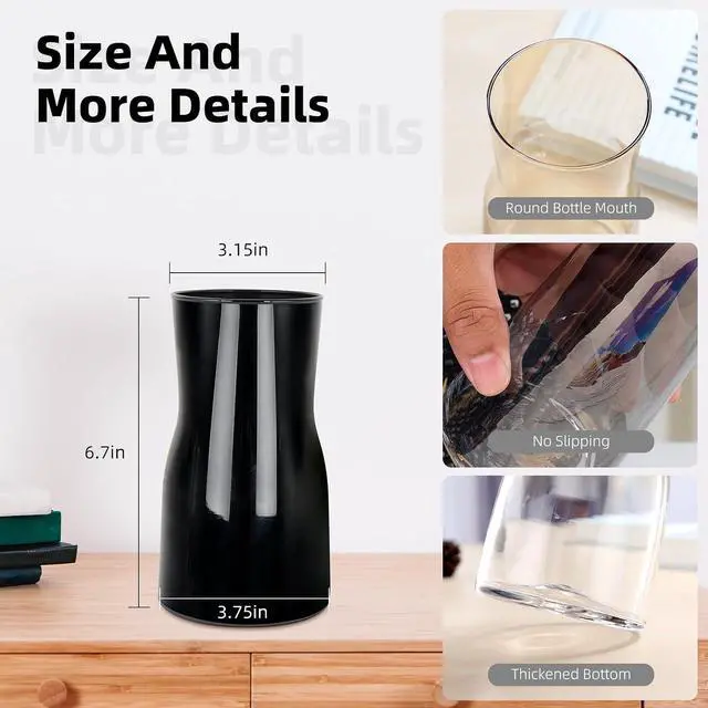 Alt view image 4 of 7 - Black Glass Vases for Flowers-Clear Glass Vase for Centerpieces Large Vases for Flowers Dried Flower Home Decor Living Room Kitchen Office Wedding (Black)