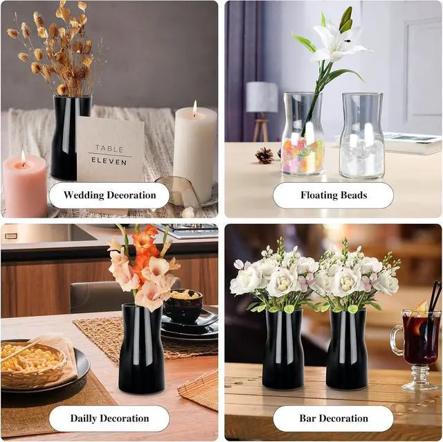 Alt view image 5 of 7 - Black Glass Vases for Flowers-Clear Glass Vase for Centerpieces Large Vases for Flowers Dried Flower Home Decor Living Room Kitchen Office Wedding (Black)