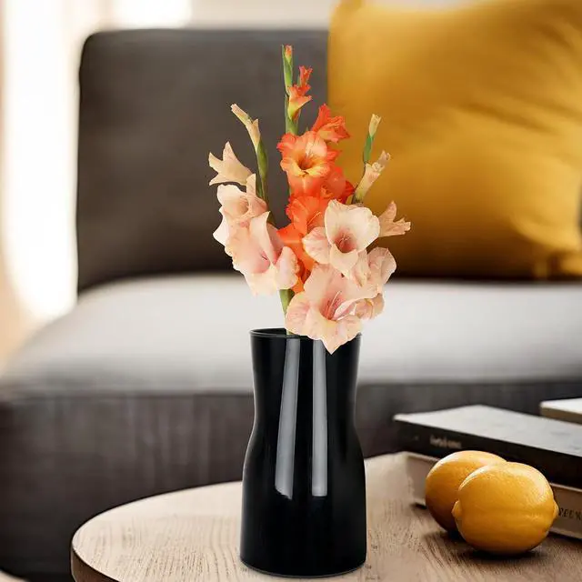 Alt view image 6 of 7 - Black Glass Vases for Flowers-Clear Glass Vase for Centerpieces Large Vases for Flowers Dried Flower Home Decor Living Room Kitchen Office Wedding (Black)
