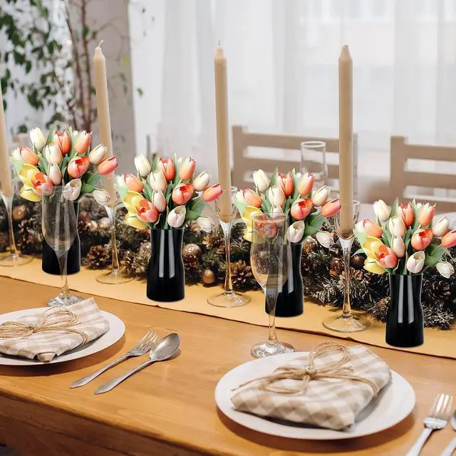 Alt view image 7 of 7 - Black Glass Vases for Flowers-Clear Glass Vase for Centerpieces Large Vases for Flowers Dried Flower Home Decor Living Room Kitchen Office Wedding (Black)