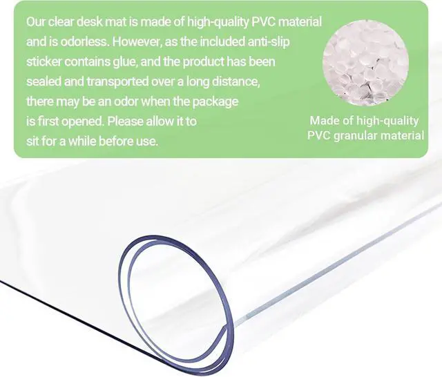 Alt view image 6 of 7 - Small Clear Vanity Mat, 23.6"x11.8", Makeup Desk Protector | Anti-Slip, Waterproof, Scratch Resistant, Safe Round Edge, Odorless, Easy Clean, Prevents Vanity Cosmetics & Pet Bowl stains