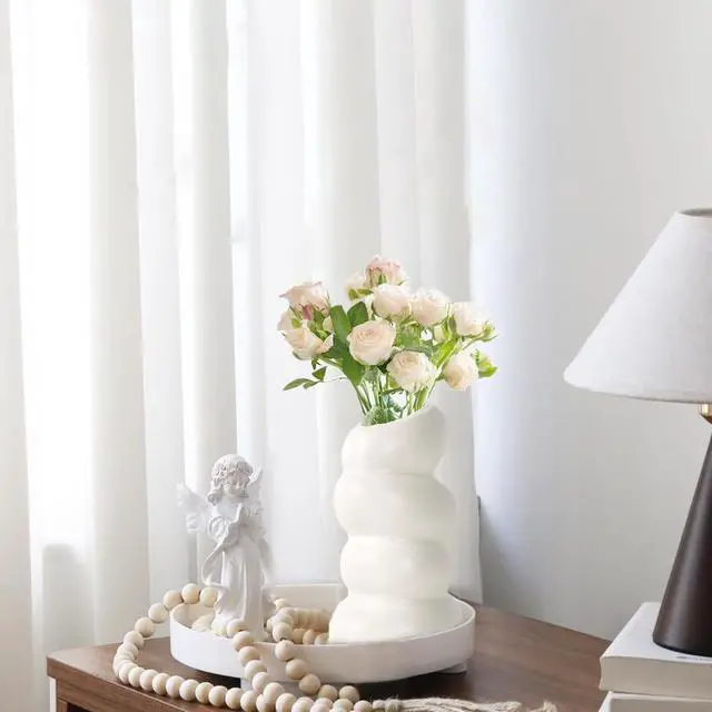 Alt view image 3 of 7 - White Flower Vases Plastic Spiral Vase Modern Fall Minimalist Vase Small Pampas Grass Decorative Vases Flower Arrangement Container for Home Decor Wedding Table Party (1Pcs)