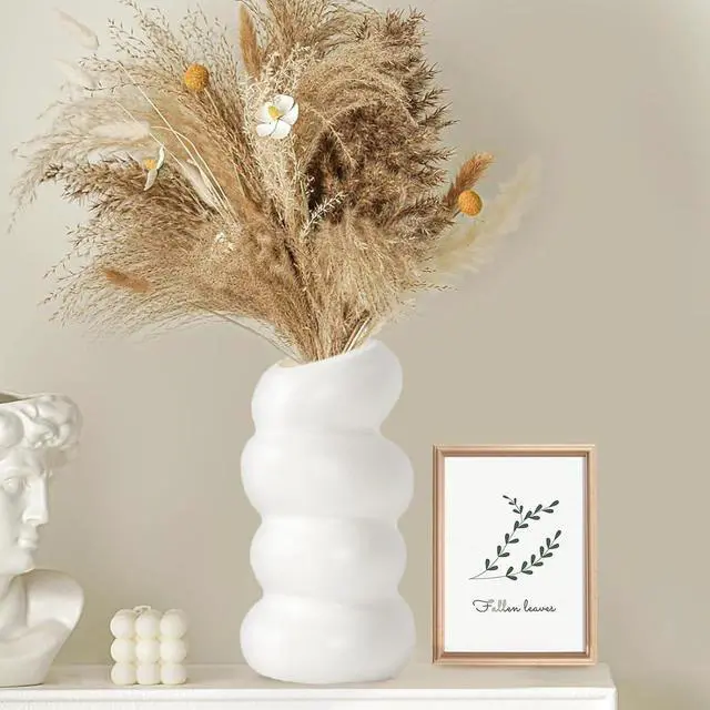 Alt view image 5 of 7 - White Flower Vases Plastic Spiral Vase Modern Fall Minimalist Vase Small Pampas Grass Decorative Vases Flower Arrangement Container for Home Decor Wedding Table Party (1Pcs)