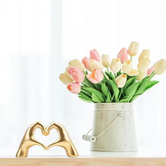Alt view image 2 of 7 - Small Heart Hands Sculpture Decor for Living Room Bedroom Bookshelf Coffe Table and Office Display, Love Finger Statue Modern Aesthetic Home Decor, Unique Gift for Wedding Christmas Birthday (Gold)